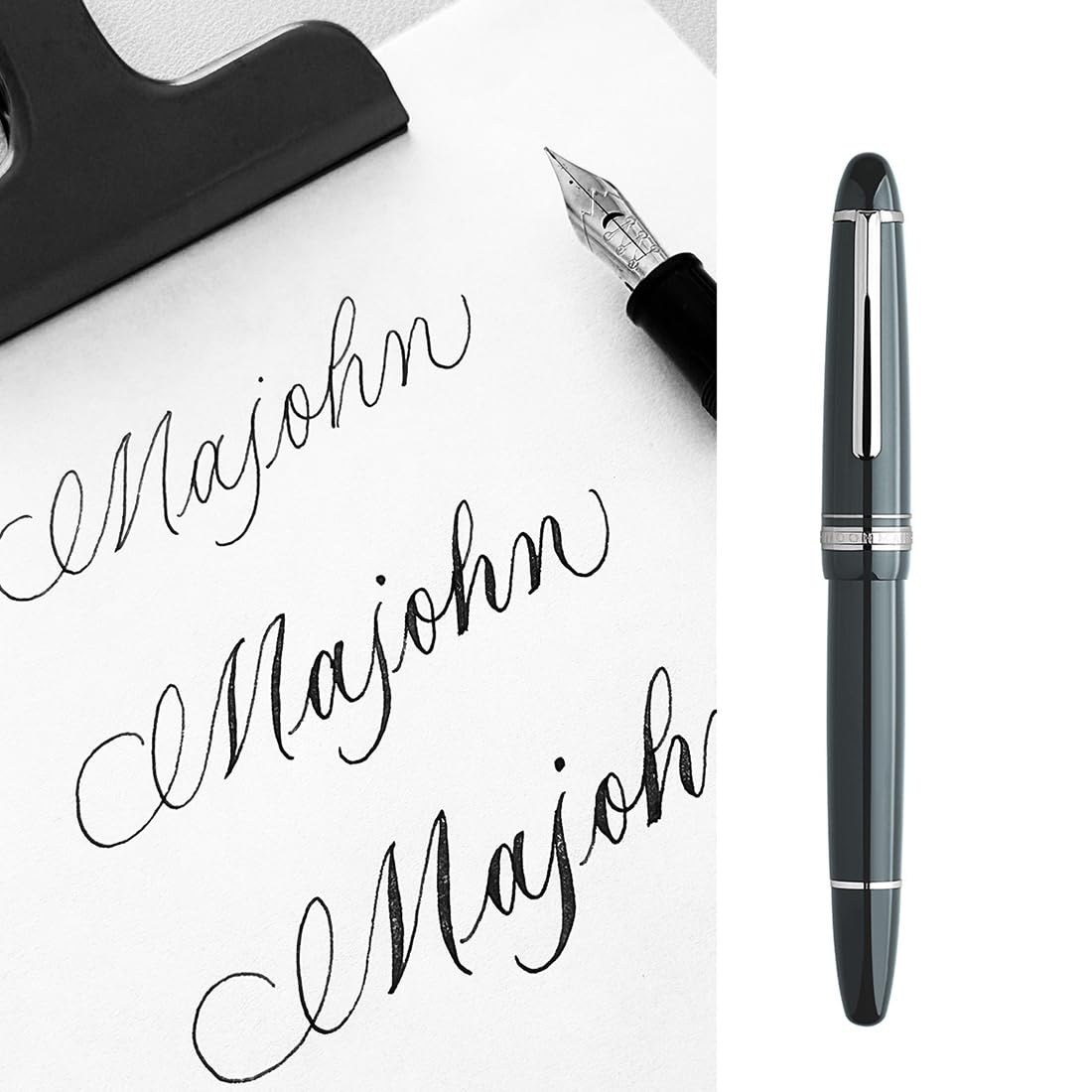 erofa Majohn P136 Piston Fountain Pen Flex Nib, Gray Resin Flexible Writing Pen Set