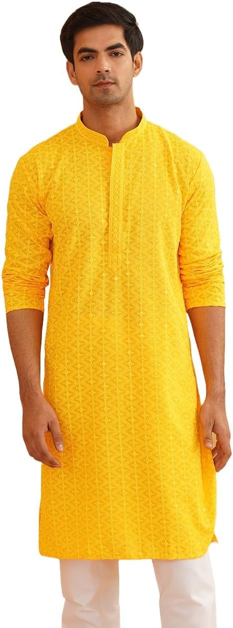 Sojanya (Since 1958 Men'S Ethnic Motifs Embroidered Sequinned Cotton Long Kurta