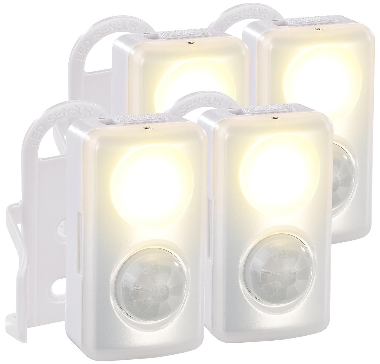 PEARL Nachtlicht mit Batterie: 4er-Set LED-Nachtlicht, Bewegungs-/Dämmerungs-Sensor, Batteriebetrieb (Batterie Wand, Sensor, Baby)
