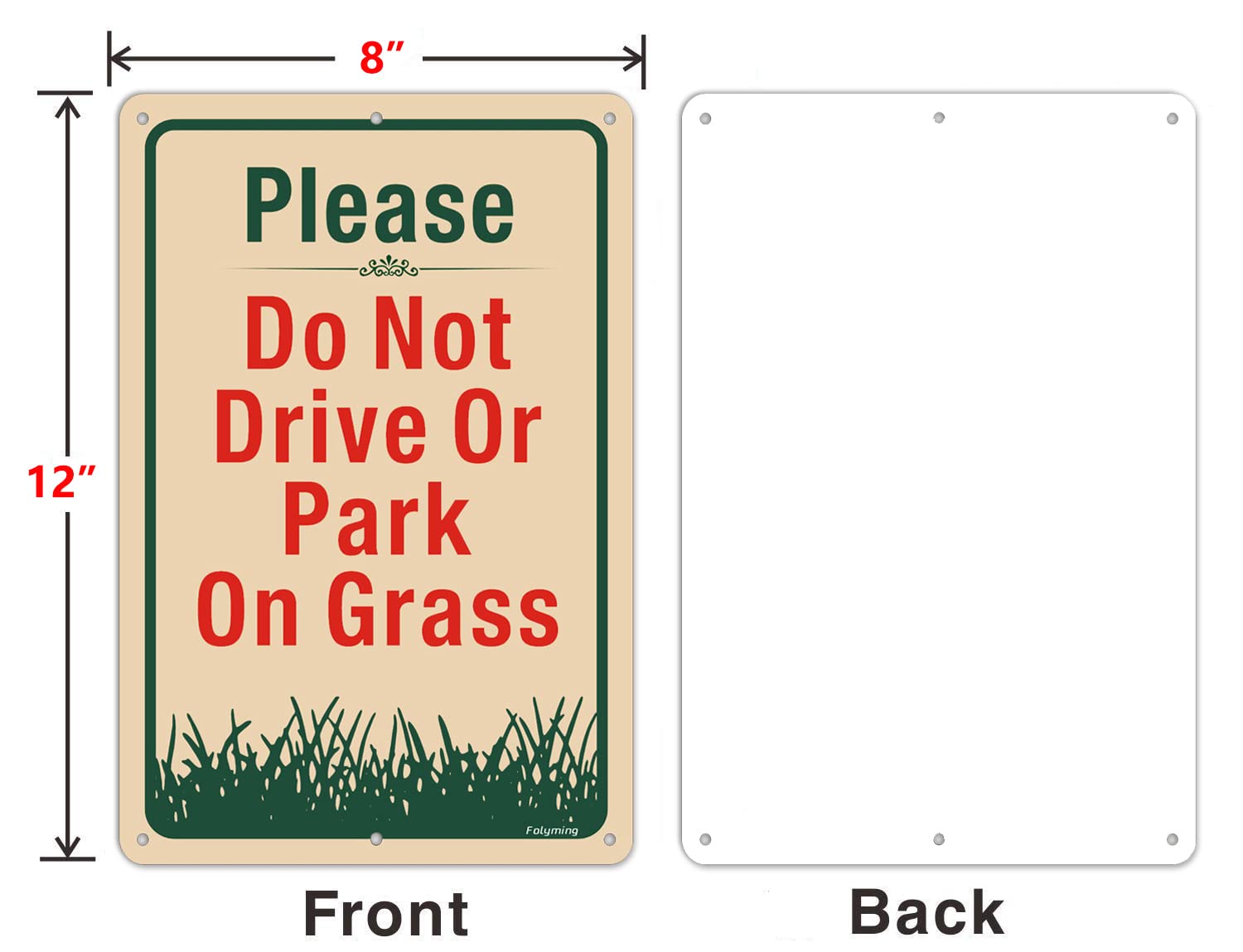 2 Pack Please Do Not Drive Or Park On Grass Yard Signs 12 x 8 Inches No Parking Grass Lawn Signs Metal Reflective Sturdy Rust Aluminum Waterproof Easy to Install Outdoor Use