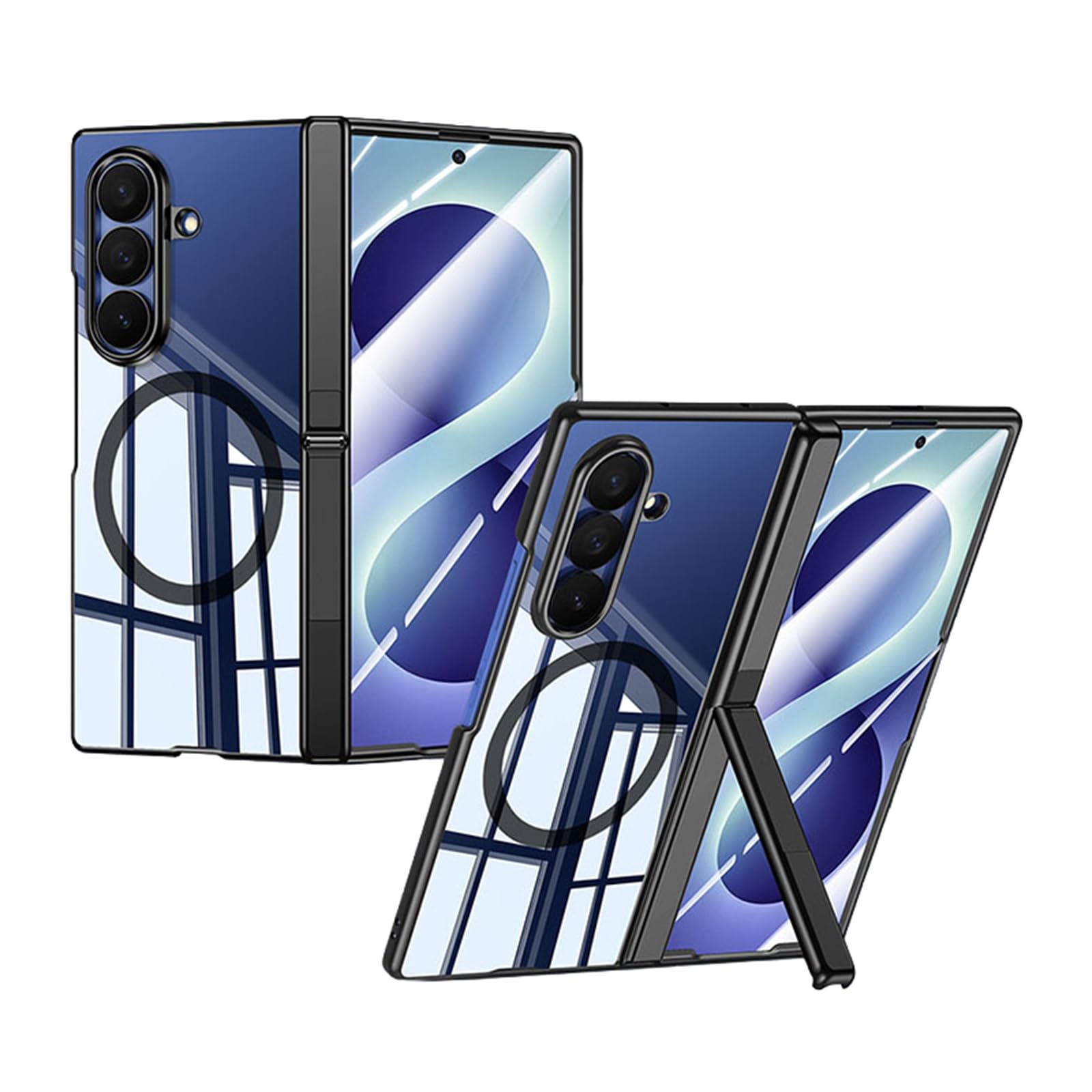 MFAOSHI Magnetic Case for Samsung Galaxy Z Fold 8 Ultra, Luxury Electroplated Clear Case with Screen Hinge Protection Kickstand Cover