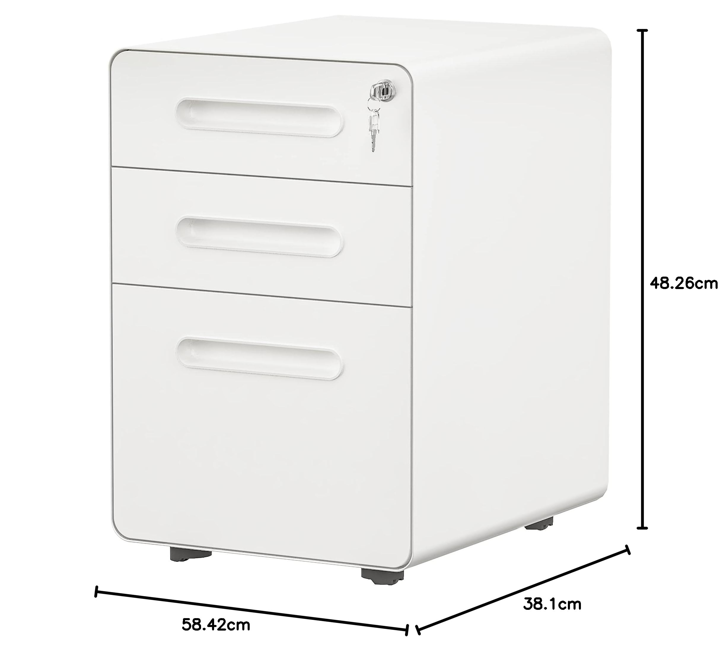 YITAHOME 3-Drawer Rolling File Cabinet, Metal Mobile File Cabinet with Lock, Filing Cabinet Under Desk fits Legal/Letter/A4 Size for Home/Office, Fully Assembled, White