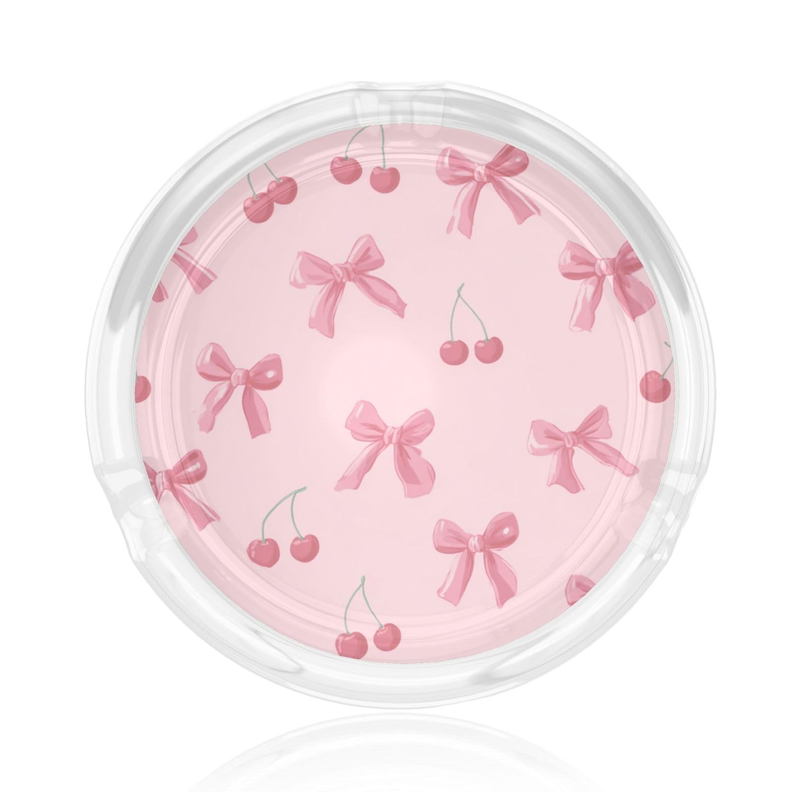 Pink Bows And Cherries Glass Ashtray For Cigarettes Ash Trays Case For Home Office Decor