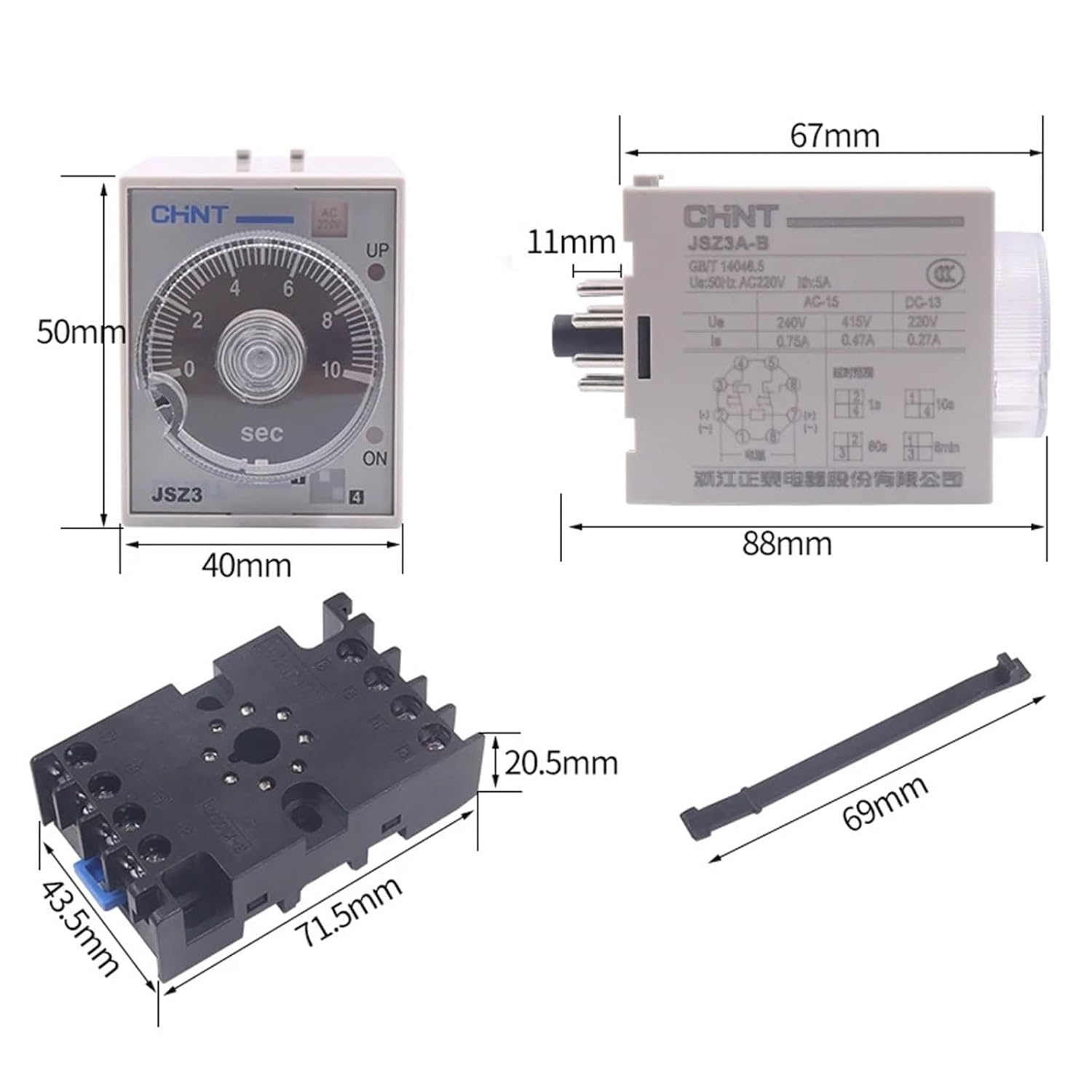 H3Y JZS3A-A/B/C/D/E Time Relay 8Pins Power-on Delay Rotary Knob 1S/5S/10S/30S/60S/5M/10M/30M/6H~12Hour Timer DC24V AC220V AC380V(JSZ3A-E (No Base),DC24V)