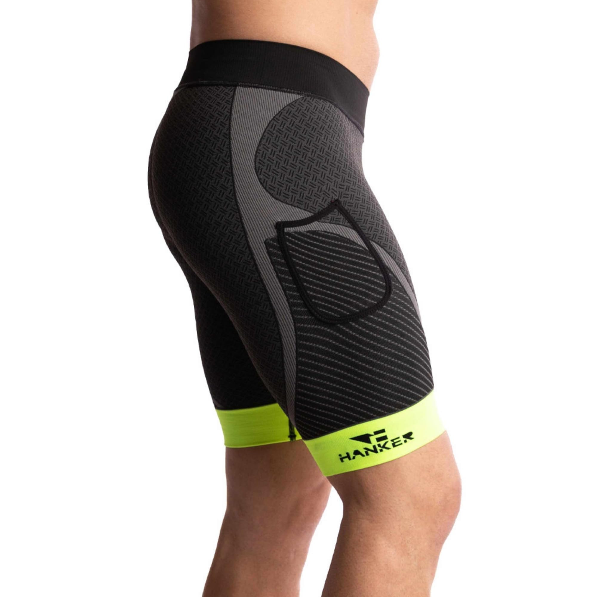 HANKER Short de compression pour homme avec tissu thermorégulateur, grandes poches et coutures plates. Idéal pour la course à pied et le trail