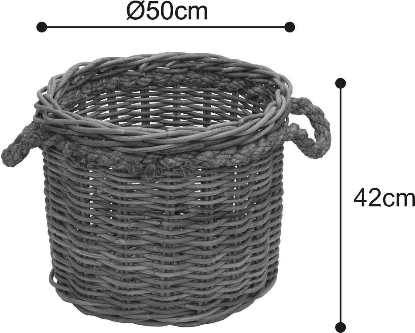 korb.outlet Duży kosz na rośliny, kosz drewniany, okrągły, szary, naturalny rattan, z krawędzią linkową/ozdobna doniczka z rattanu (średnica XL 50 cm)