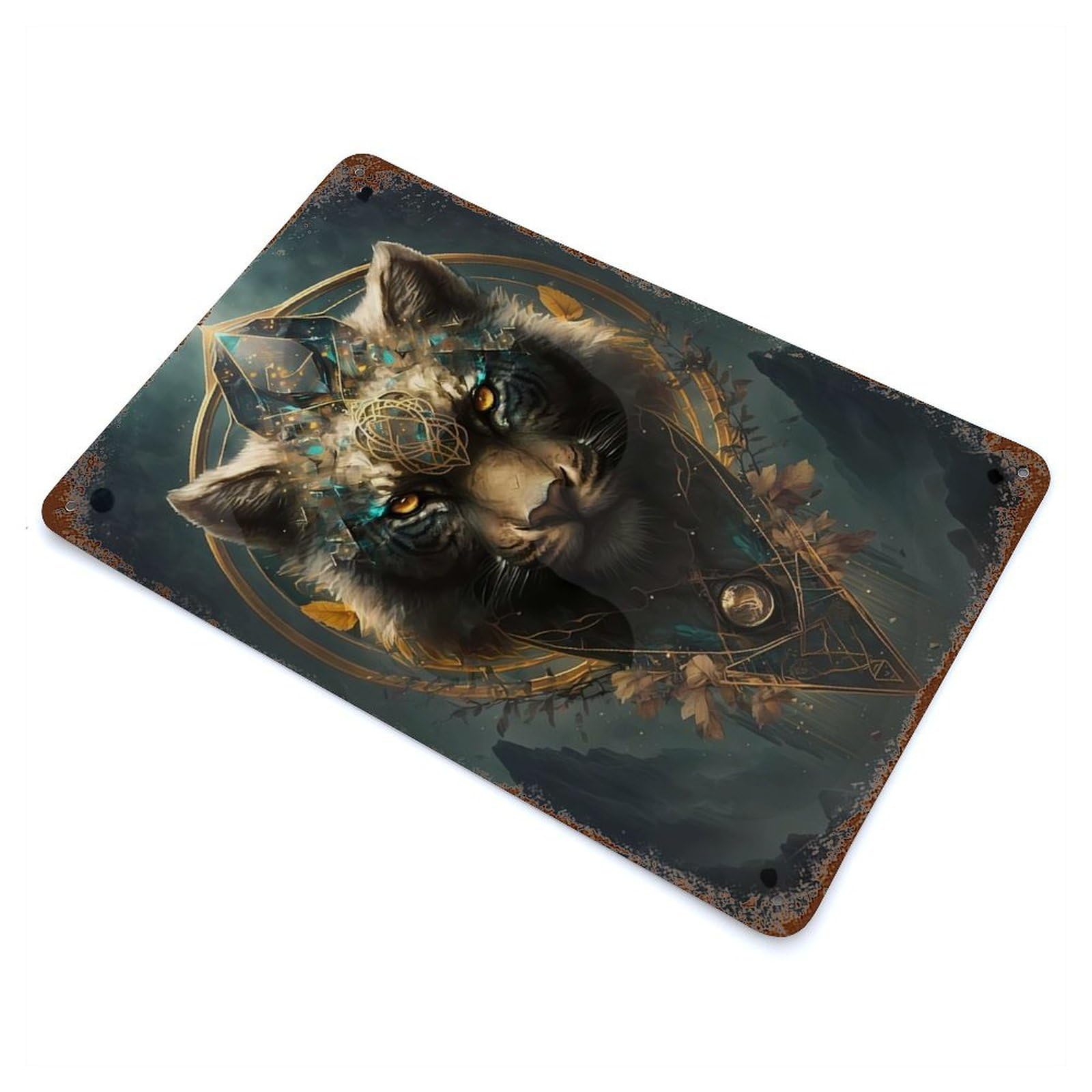Rustic Tin Plaque Tiger Whimsical 11.8"x7.9", Rustic Home Decor for Office, Studio And Wall Decor