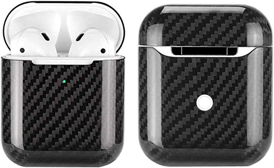 Genuine Carbon Fiber Protective Cover for AirPods 2 Charging Case Black,Front Led Visible,Ultra Slim Shockproof Skin Compatible with Apple Airpods 2 Wireless Version (Black-Real)