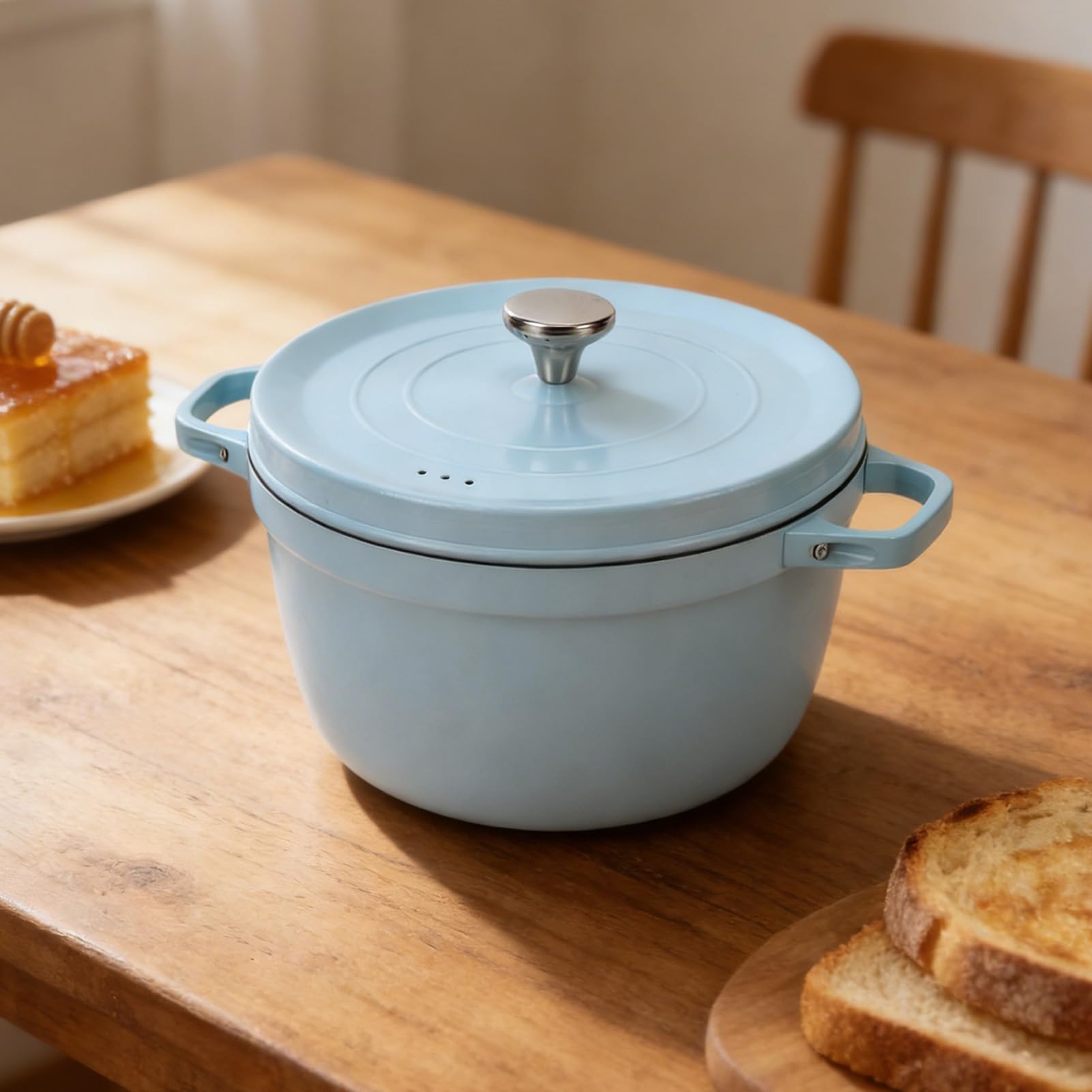 Jenngaoo Olla de Hierro Fundido Esmaltado con Tapa, Doble Asa Antiadherente Redonda para Horno, Cocina de Gas e Inducción, 9.4 Pulgadas, para Guisos, Estofados y Asados