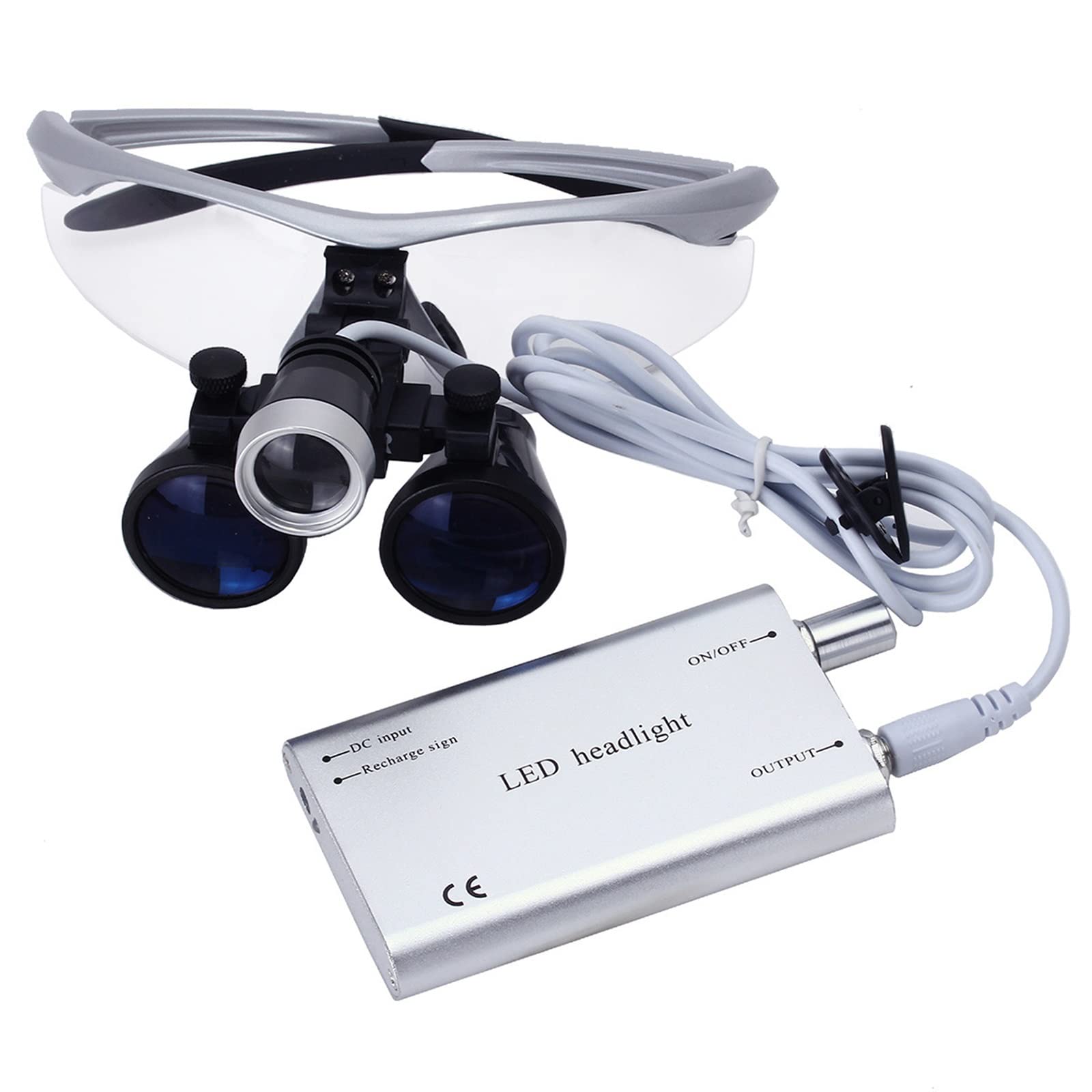 Loupes binoculaires dentaires Dentiste lunette chirurgicale médicale Loupe de grossissante 3,5X Lunettes de réglage de la distance de travail avec lampe frontale rechargeable à LED