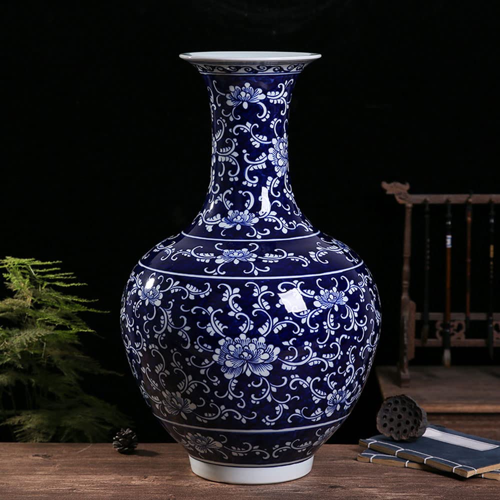 asdchZen 21.4" Super Large Hand-Painted Blue And White Porcelain Vase, Home Ceramic Vase Chinoiserie Floor Vase For Living Room, Bookshelf, Mantle Fireplace, Table Decoration,B