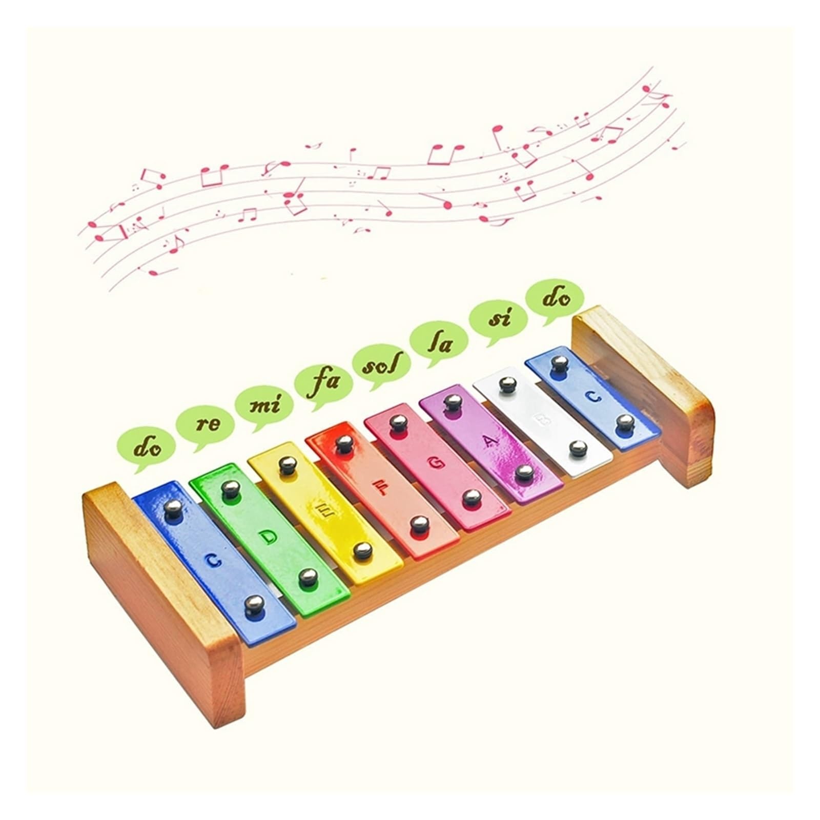Xilófono Xilófono de madera for niños, 8 notas/teclas, barra metal colorida