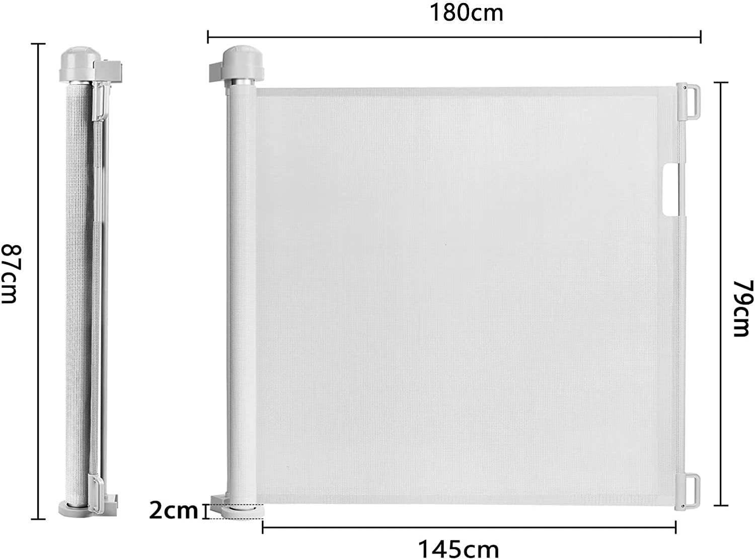 Cancelletto Estensibile per Scale 0-180 cm Cancello a Rullo per Bambini e Animali Cancello Protettivo Retrattile Adatto per Porte/Interni ed Esterni, Bianco