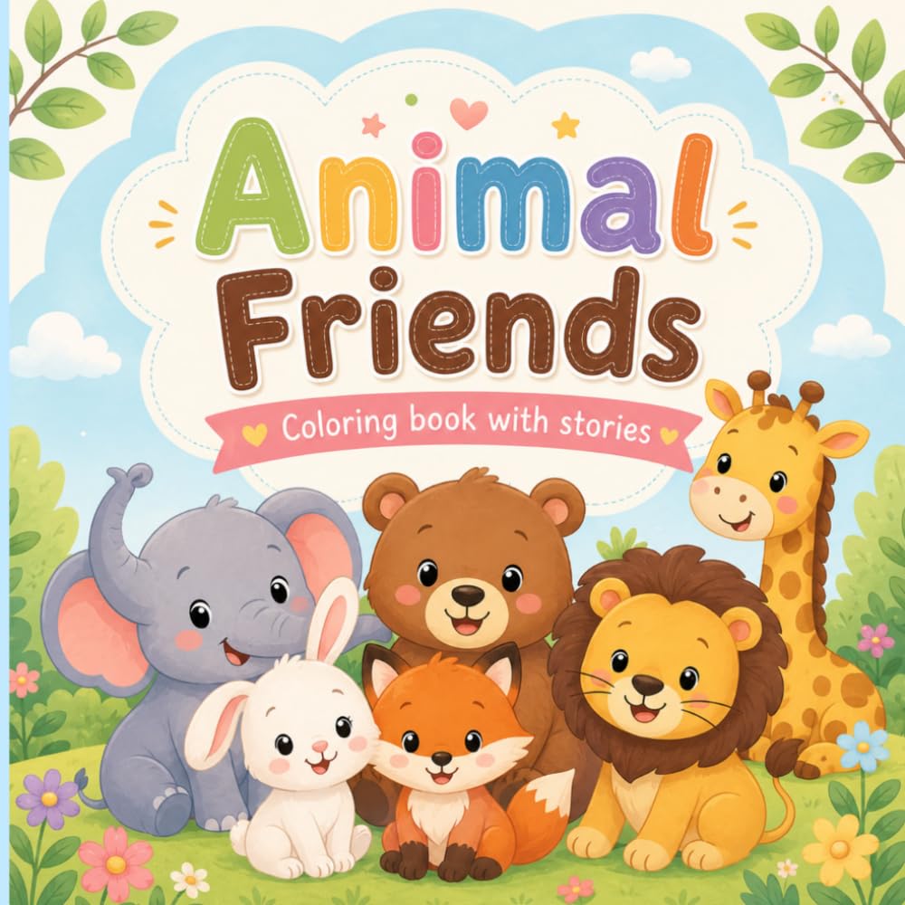 Animal friends coloring book with stories: Read, Color, and Explore with Adorable Animal Friends for Kids Ages 3–10 (Story, Coloring Combo Books)