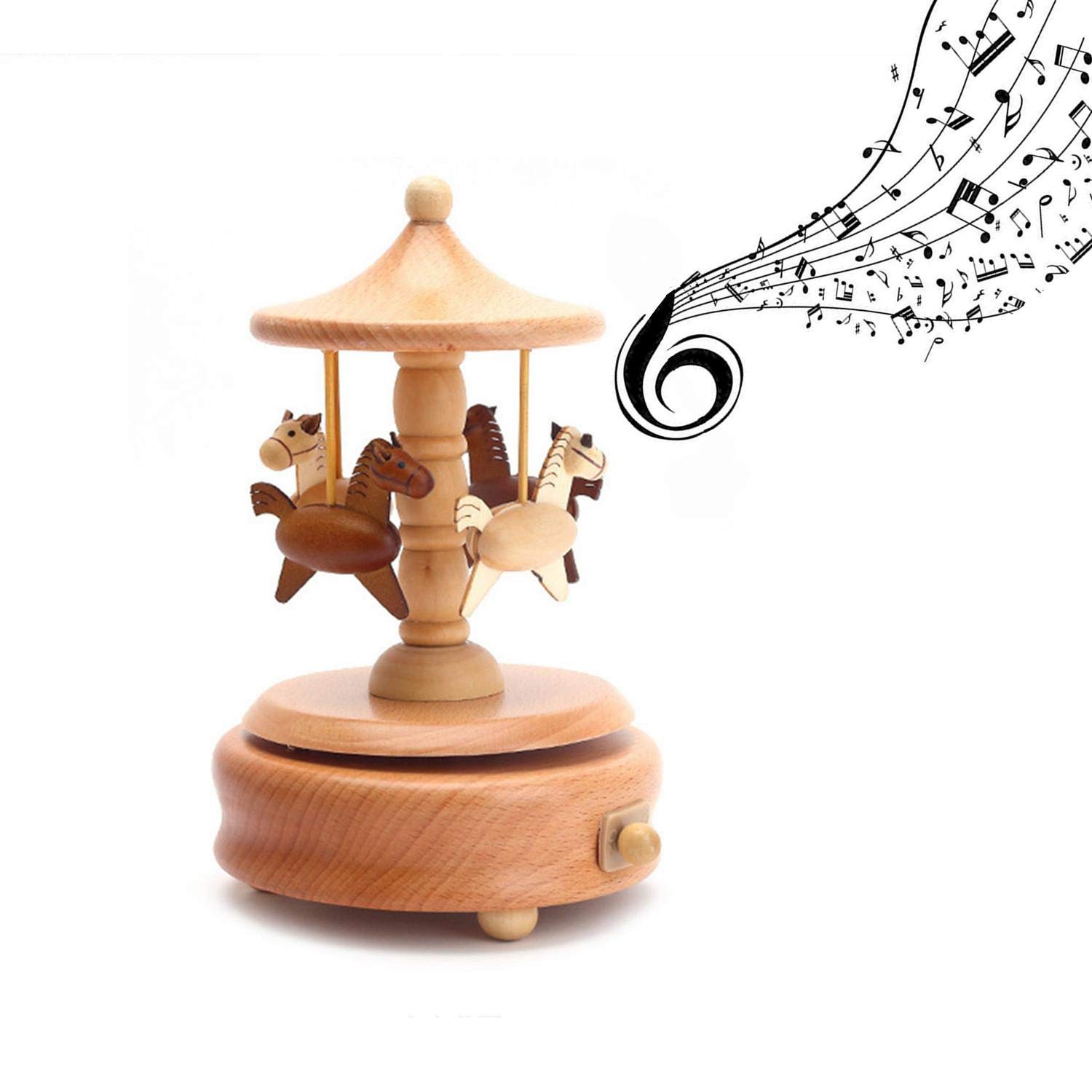 Music Box Wooden Musical Box Featuring Swivel carousel With Little Horses Best Gift Idea