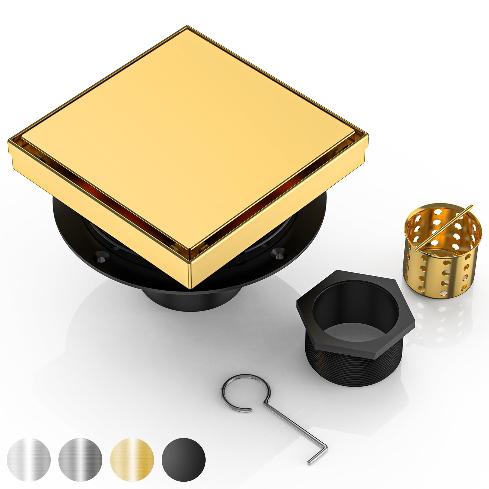 DLONE® Shower Drain | 6 Inch Brushed Gold with Tile Insert Panel