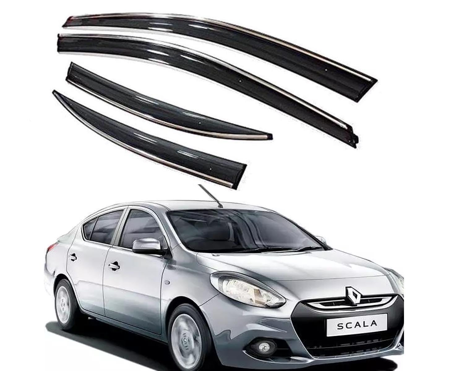 Auto E-Shopping Chromeline Silverline Door Rain Visor Wind Deflector Compatible for Scala Set of 4 Pieces-image-26