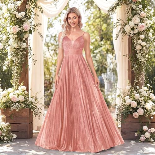 Image of Sexy Backless Maxi Formal Dress for Women with Sequin, Sleeveless Pleated Evening Gowns for Wedding and Cocktail