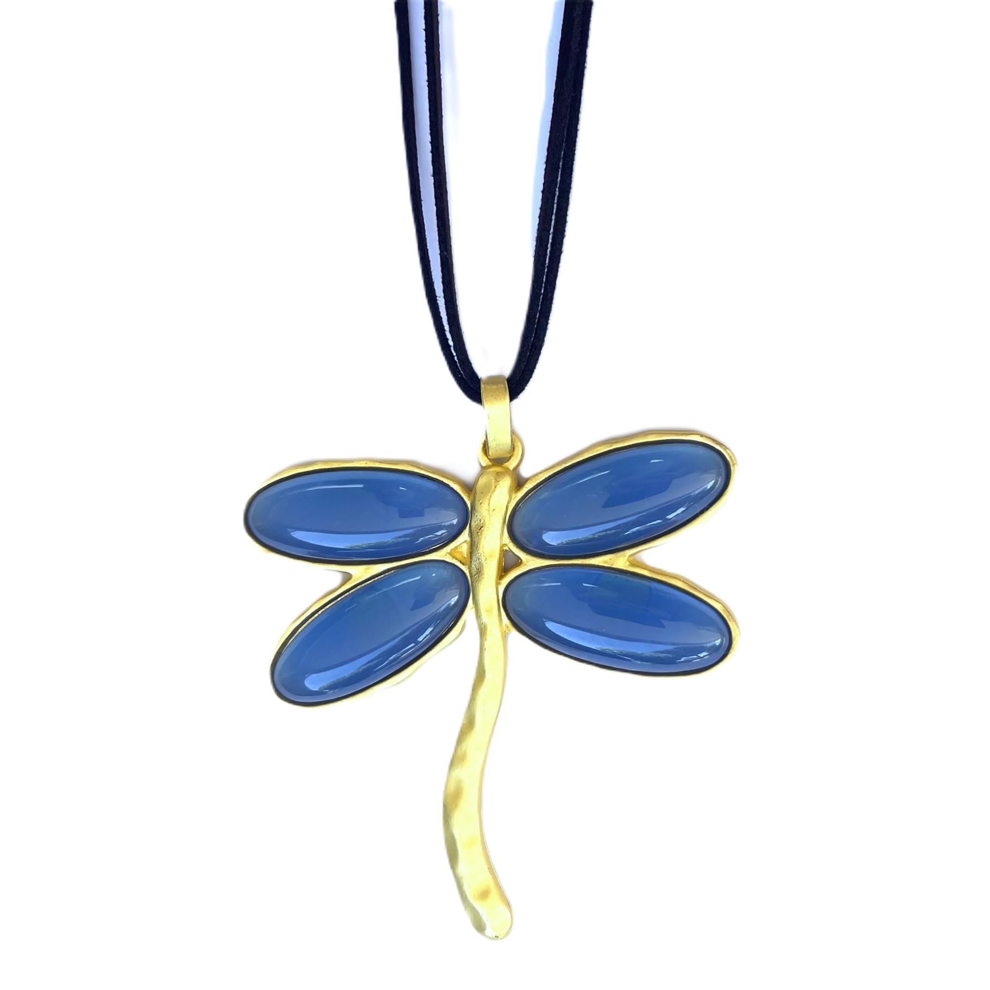 ASTER ALHELÍ Colgante Libélula Mujer en Zamak Dorado y Resina Azul - Collar Marrón Largo Ajustable con Amuleto de Protección - Talismán de la Suerte Perfecto para Regalo (Azul)