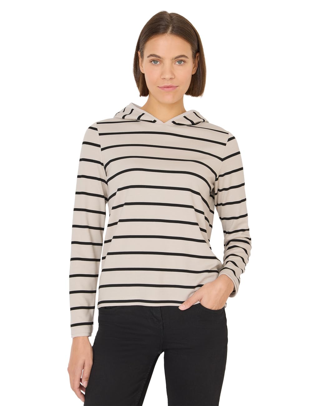 CECIL Light Greige Striped Hoodie L