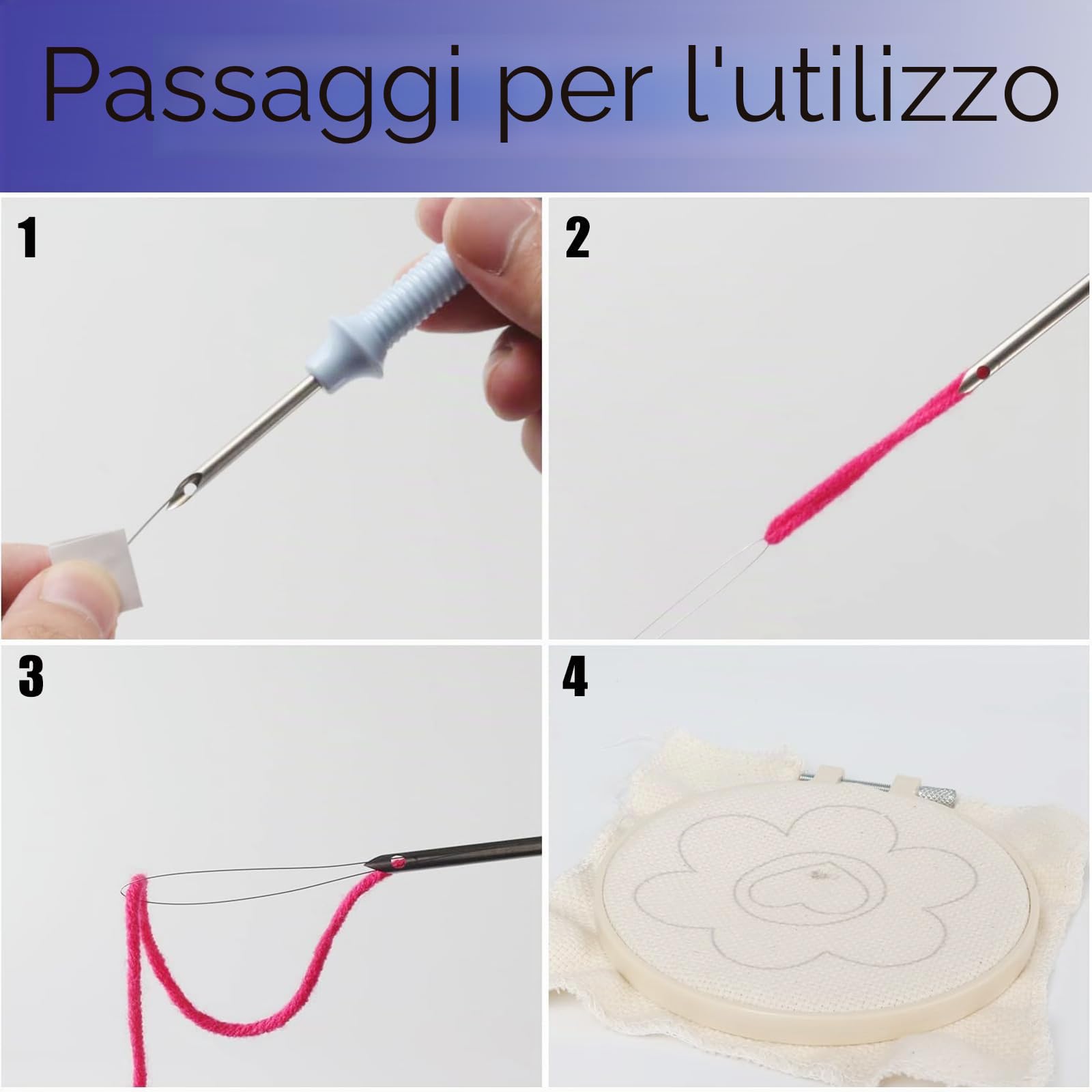 Allazone 4 Punch Needle Starter Kit, Kit di Ricamo per Aghi da Punzonatura con Motivo e Lstruzioni, Set da Ricamo per Principianti e Adulti, Piante e Fiori