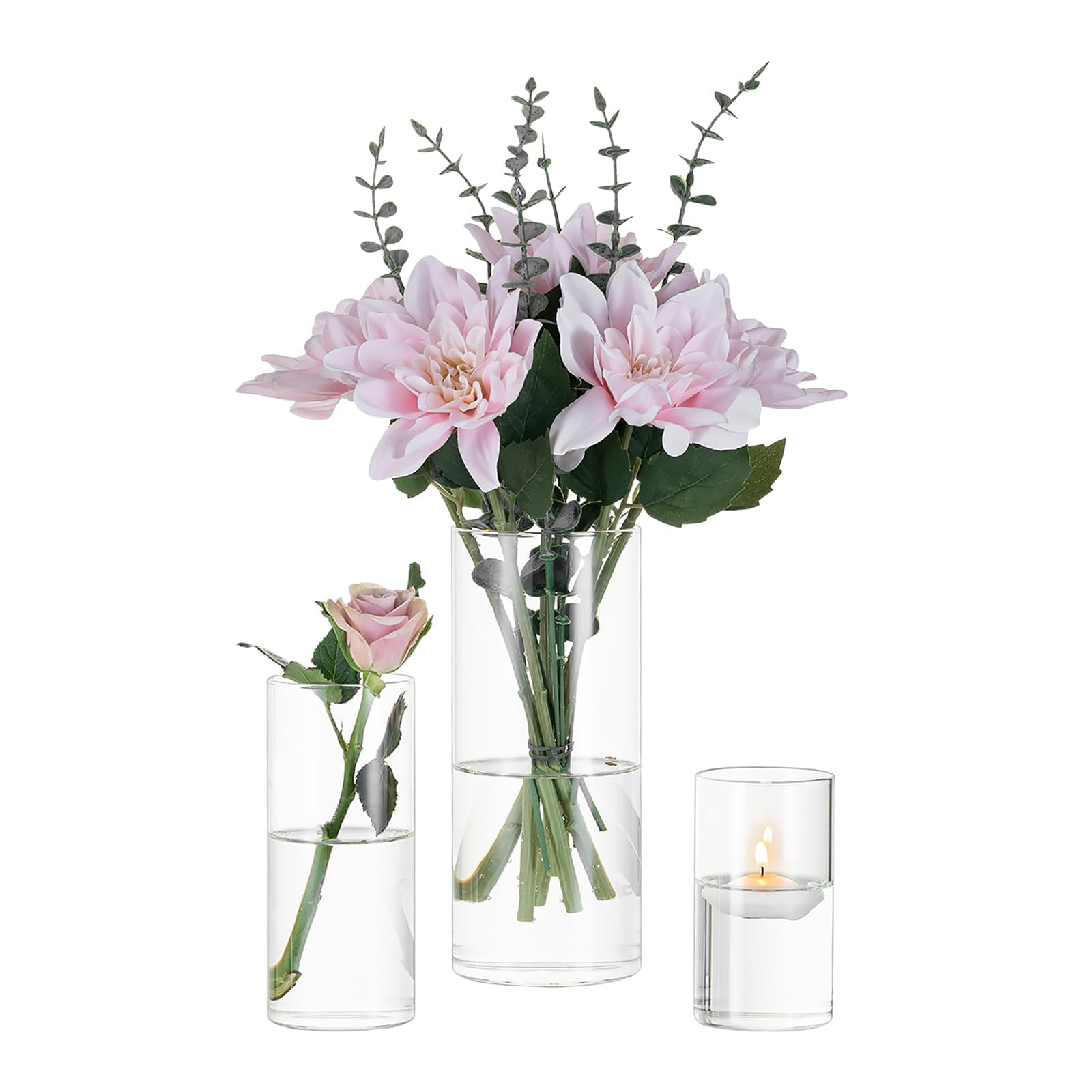 Decoratieve bloemenvaas, moderne vazen, cilinder, helder gehamerd glas, bloemarrangement, vaas met schilderij, gouden rand, bloemenflespot voor huisdecoratie, tafel, middenstukken, huwelijksgeschenken, tafel middenstukken, V