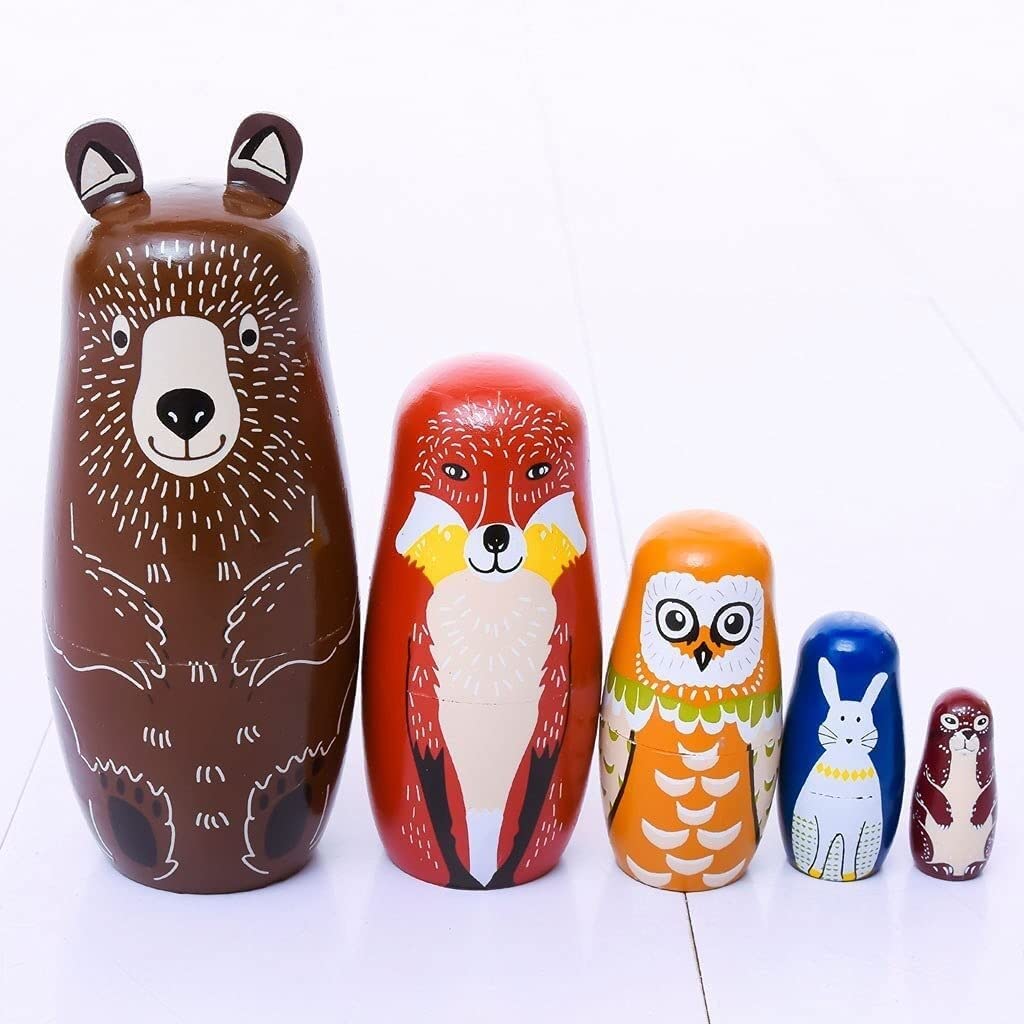 Matrioszka Rosyjskie lalki lęgowe, maluch drewniany miś sowa Matryoshka, 5 tradycyjnych matrioszek Zabawki Układania
