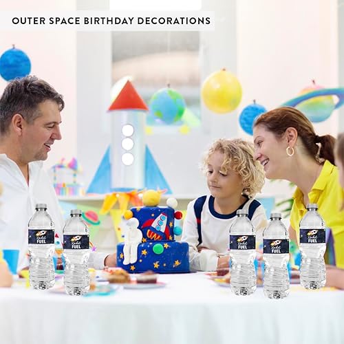 Miniatura 6 de Andaz Press Outer Space Etiquetas impermeables para botellas de agua para el primer cumpleaños, paquete de 40 etiquetas para botellas de agua para