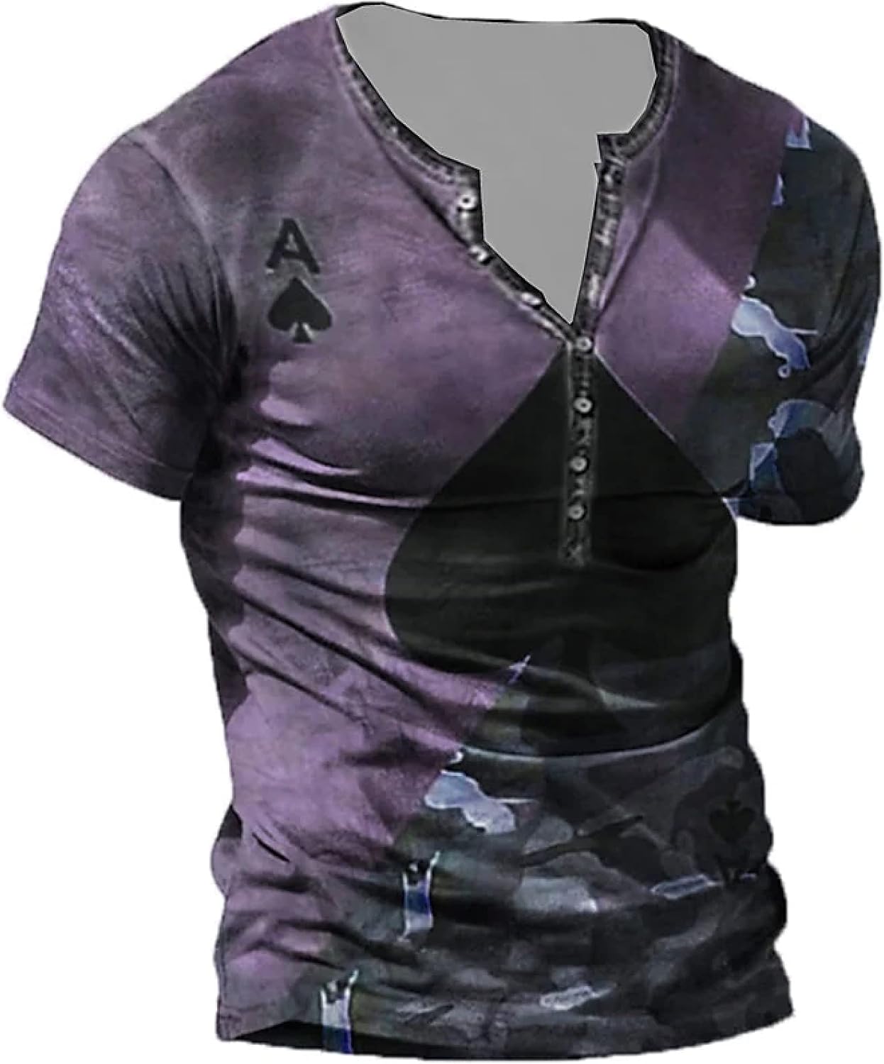 PRIOKNIKO Mens Tshirt V-Neck Shirt Vintage Button Men's 3D Short