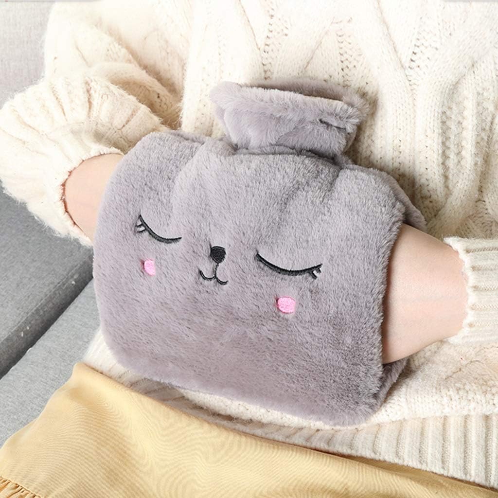 SKUZA Hot Water Bottle, Hot Water Bottle with Cute Cover Classic Rubber Hot Water Bag Plush Hand Warmer Great Gift for Women and Girls (Color : Pink) (Color : Brown)