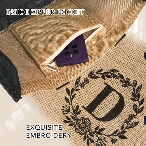 BeeGreen Embroidery Monogram Initial Tote Bag for Women Teacher Mom Friend Personalized Gift for Birthday Beach Wedding Work2