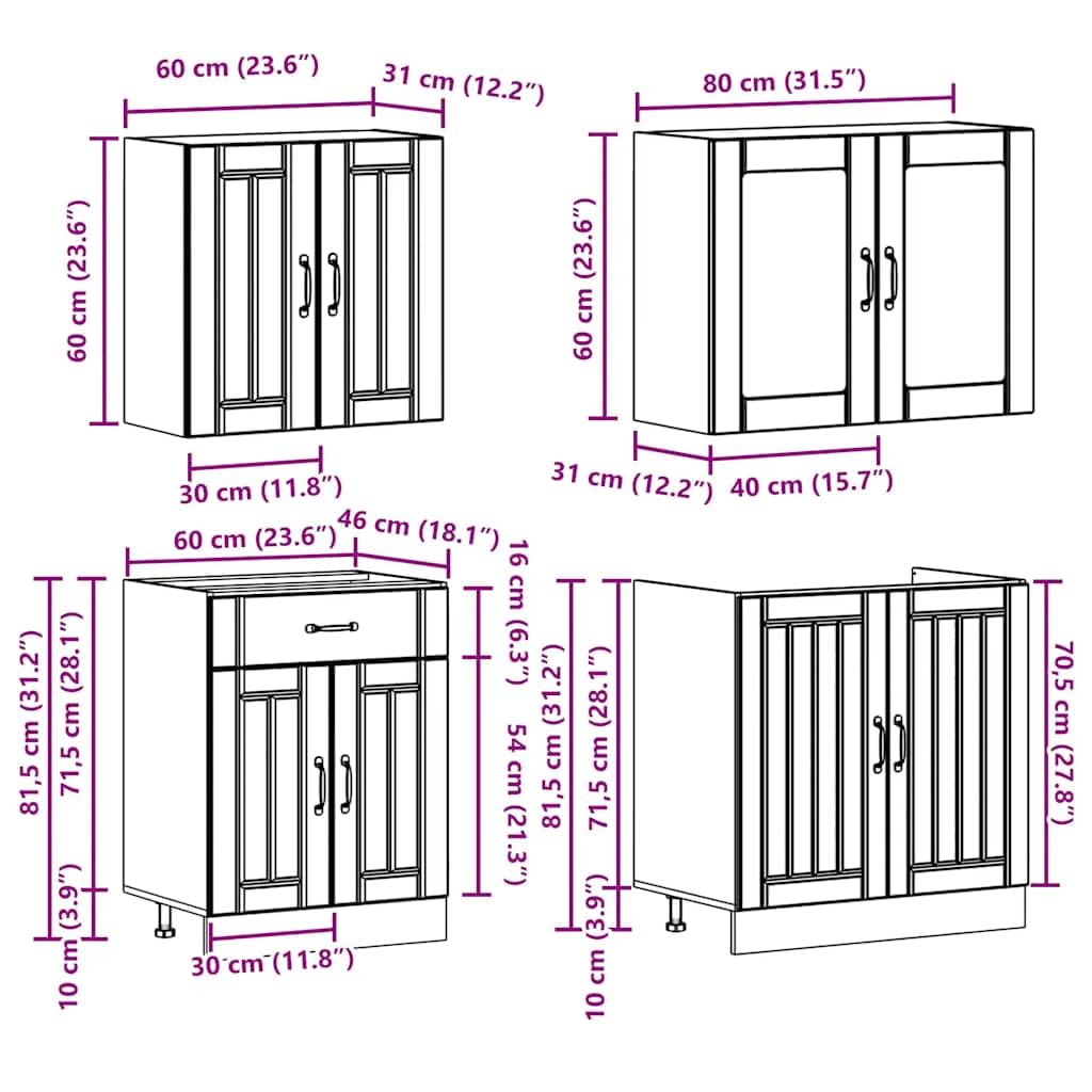 4-TLG. Küchenzeile Lucca Betongrau - Modernes Küchenschrank-Set aus Holzwerkstoff mit Glasvitrine, Spülenunterschrank und Hängeschränken für optimale Stauraumnutzung in der Küche