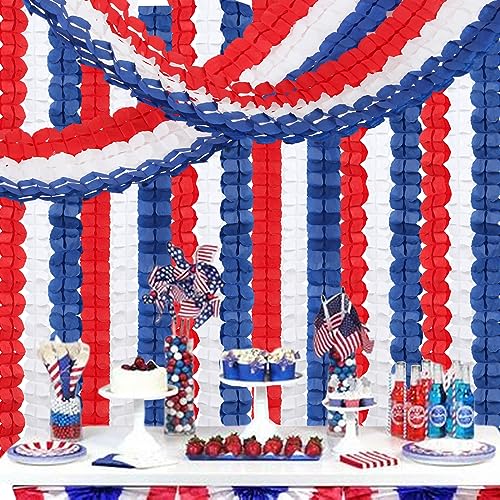 Image of Fourth-4th of July Memorial-Day Party-Decorations - 157FT Red White Blue Patriotic Streamers Garland,Graduation Four-Leaf Clover Hanging Banner,Independence American Birthday Decor Hugtmr