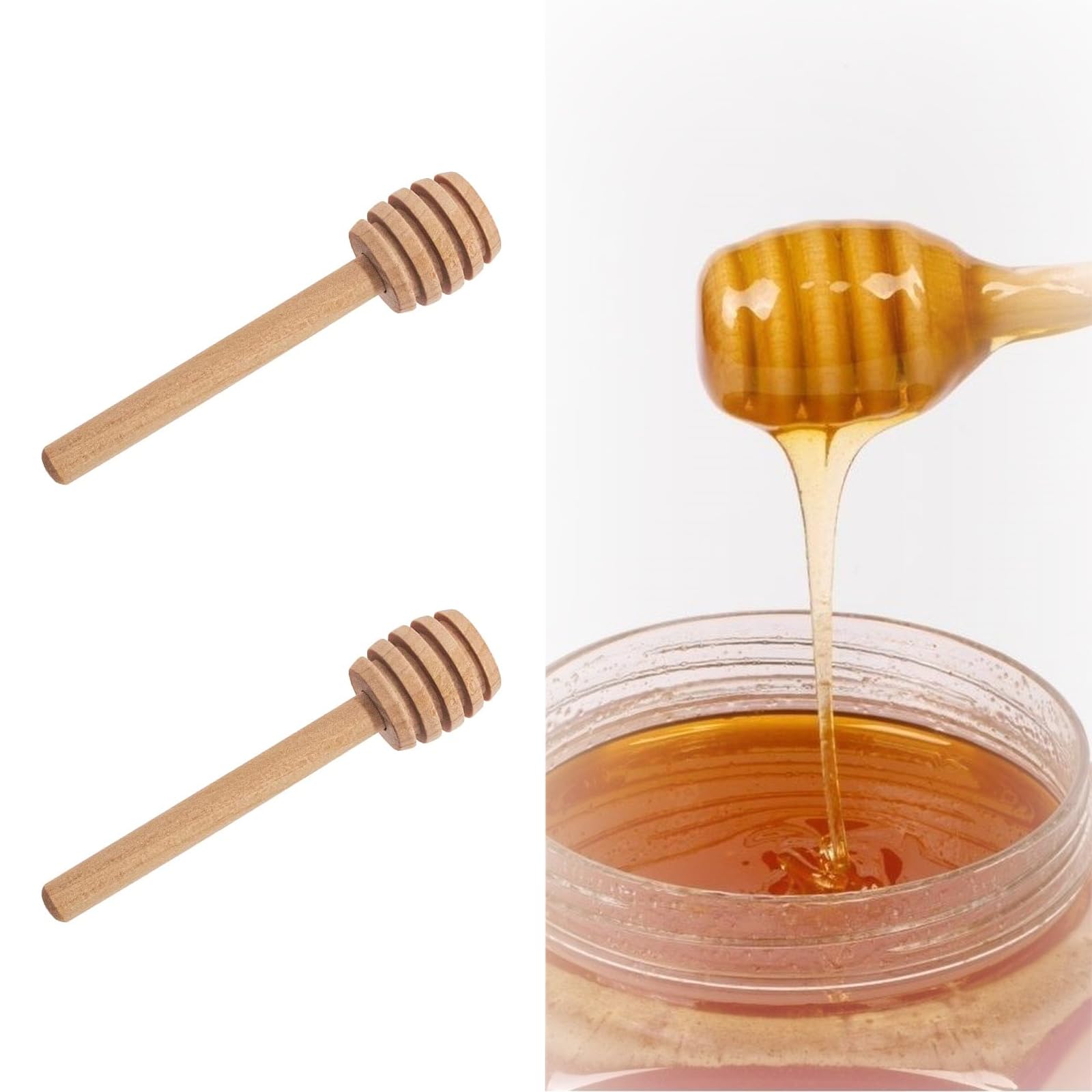 Honey Stick, 2 Pcs Mini Wooden Honey Spoon 8.2cm Individually oney Sticks Drizzle Honey Spoon Dipper Household Mini Honey Dippers for Jam Honey Collecting Stirring Honey Jar Use
