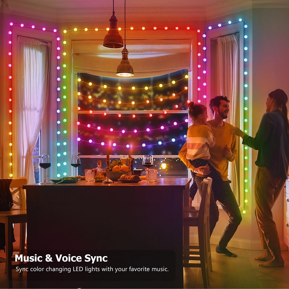 66ft Globe String Lights, 133 LED RGB Color Changing String Fairy Lights, Smart APP & IR Remote Control, 200+ Scene Modes for Bedroom Backdrop Indoor Outdoor Christmas Decorations