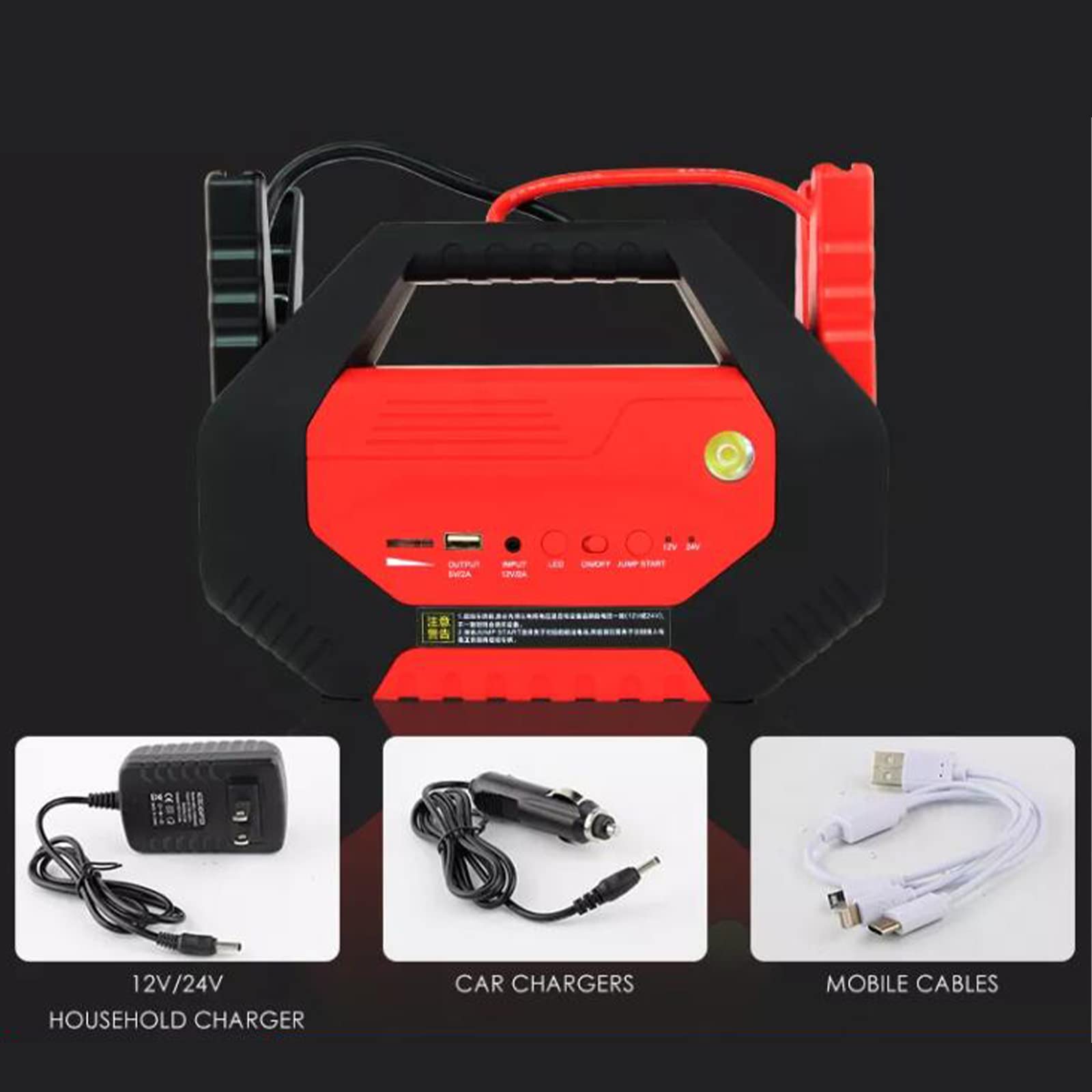 Arrancador portátil para Coche con Corriente máxima de 1000 A, Puerto de Carga USB y luz LED para recargar la batería del vehículo en Caso de Emergencia.