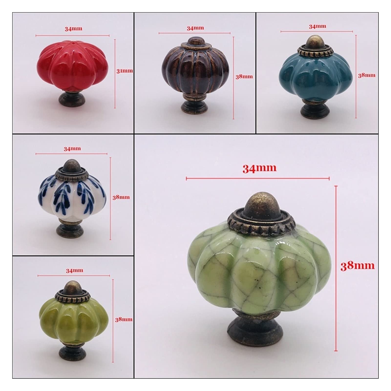 Ceramiczne gałki w kształcie dyni, Zestaw ceramicznych gałek do szuflady szafki, 8 szt., wielokolorowy(Transparent)