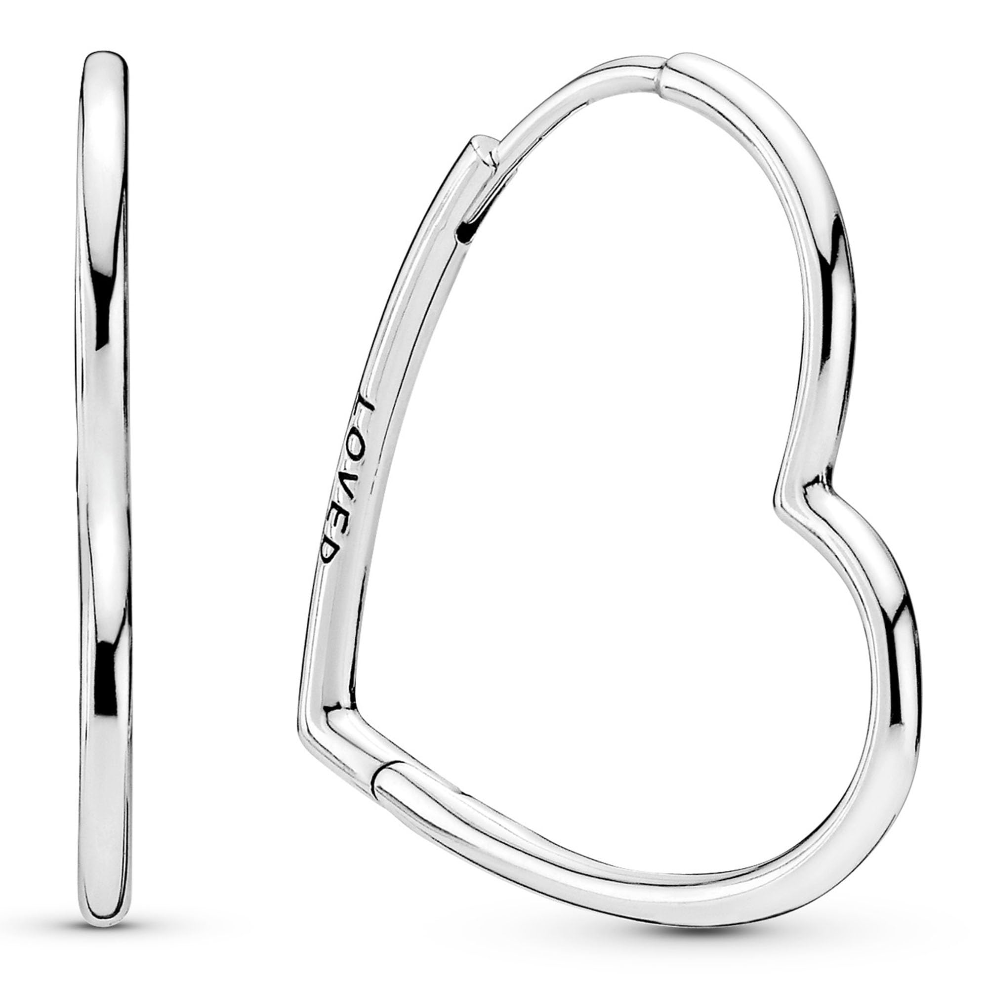 Pandora Moments Women's Sterling Silver Asymmetrical Heart Hoop Earrings