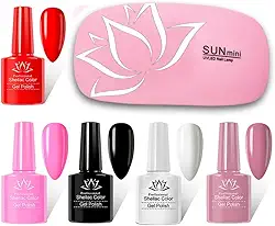 Kit 5 Esmaltes em Gel para Unhas Profissionais – Branco, Preto, Nude, Rosa e Vermelho