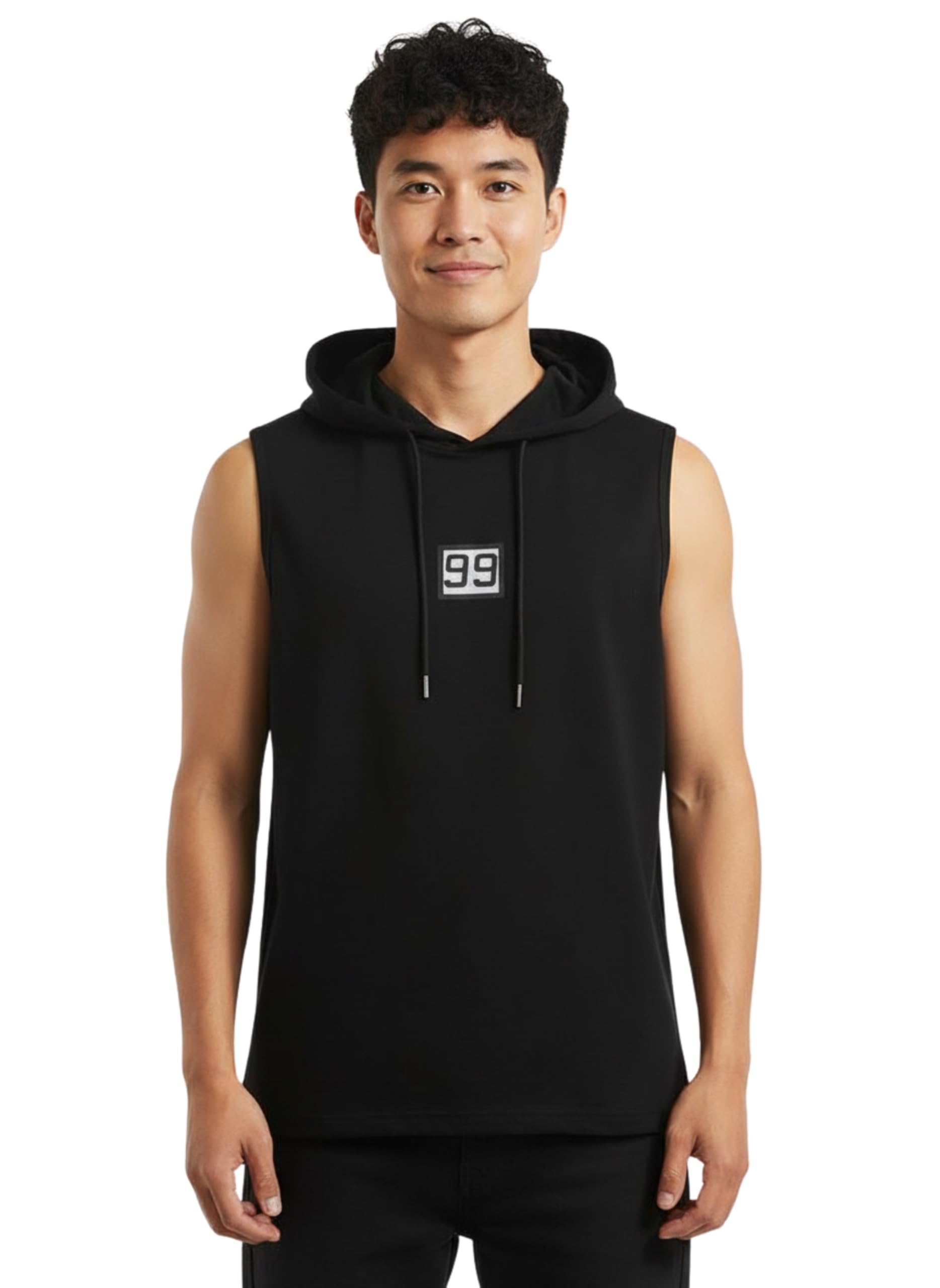 Men's Sleeveless Hoodie Tshirt with Number 99 Graphic Patch, Drawstring Hood, Athletic Tank Top-picture-29