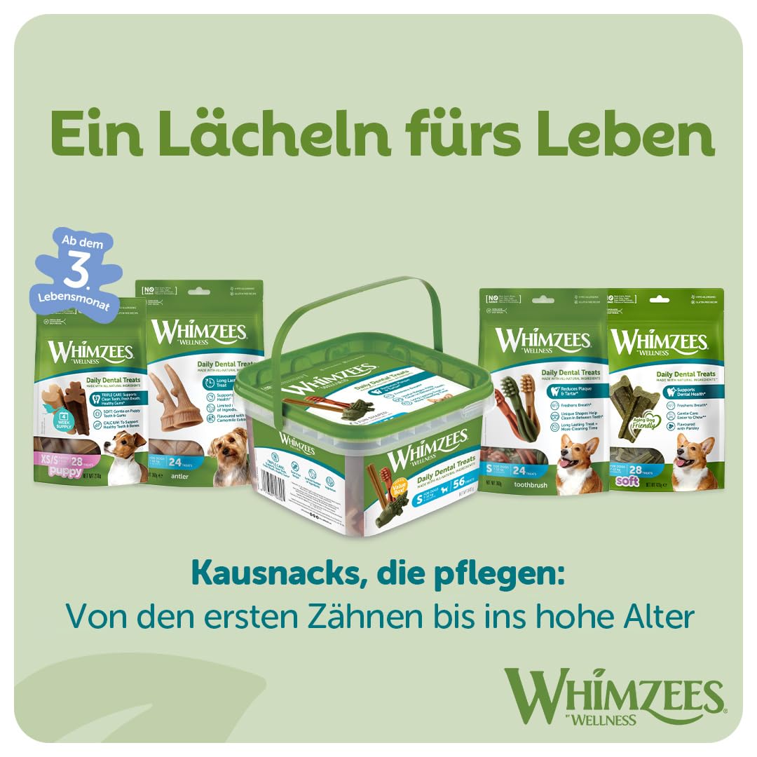 WHIMZEES Zahnbürste L, Monatspackung, 30 Stück – Größe L, Kaustangen für große Hunde zur Zahnpflege, Getreidefrei, Natürlich, ohne Zuckerzusatz