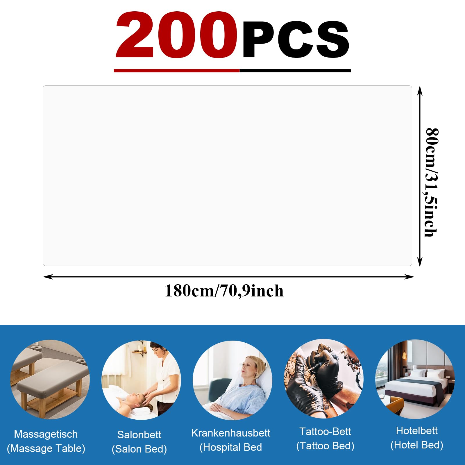 200 sábanas desechables para mesa de masaje, sábanas desechables de tela no tejida, sábanas bajeras de masaje, sábanas desechables para salón de belleza, spa, camas de hospital, masajes, hoteles