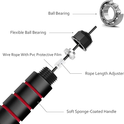 Miniatura 2 de Cuerda de saltar para fitness, cuerda de saltar de velocidad ajustable con rodamientos de bolas, cuerda de saltar sin enredos para mujeres, hombres