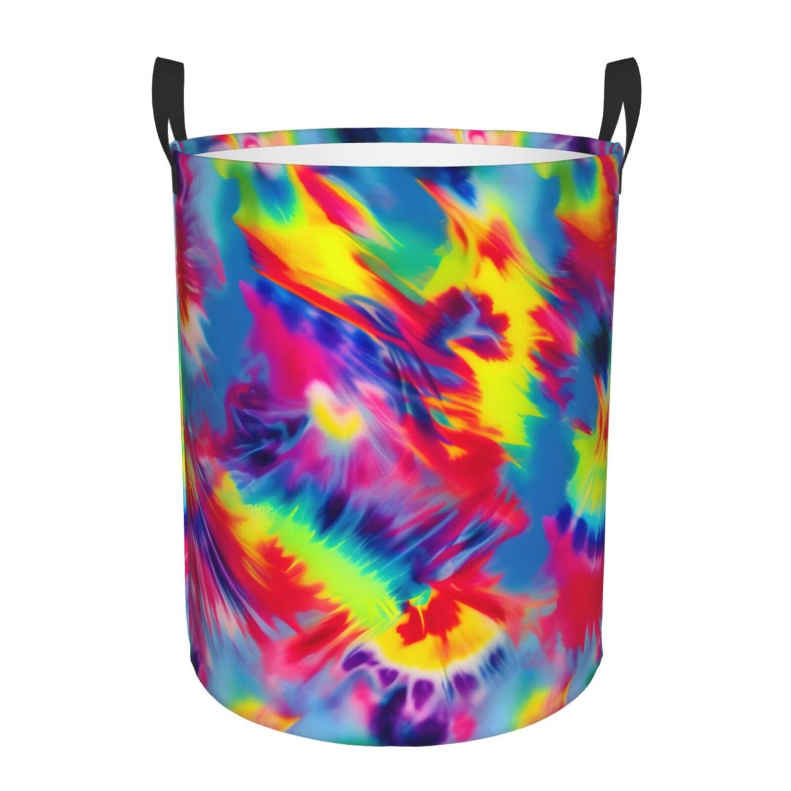 S Collapsible Laundry Hamper Round Tie Dye Pattern Print Storage