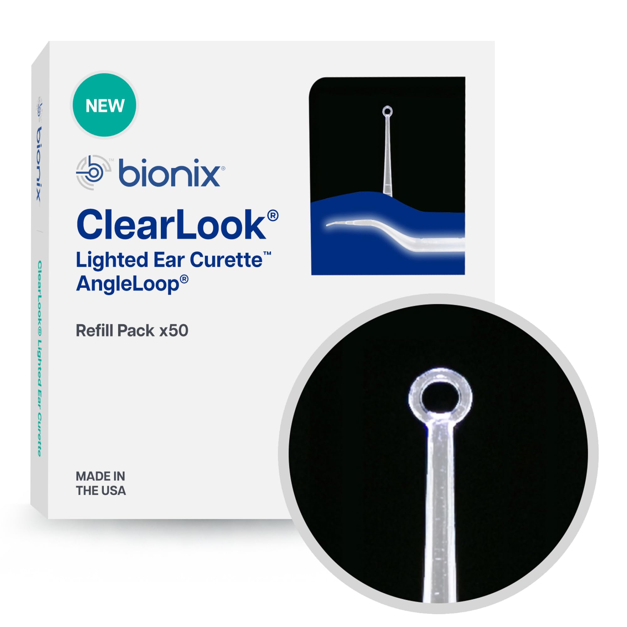 Bionix - ClearLook Lighted AngleLoop Ear Curette Refill Pack Safe Earwax Removal Tool Aids in Excess Cerumen Removal