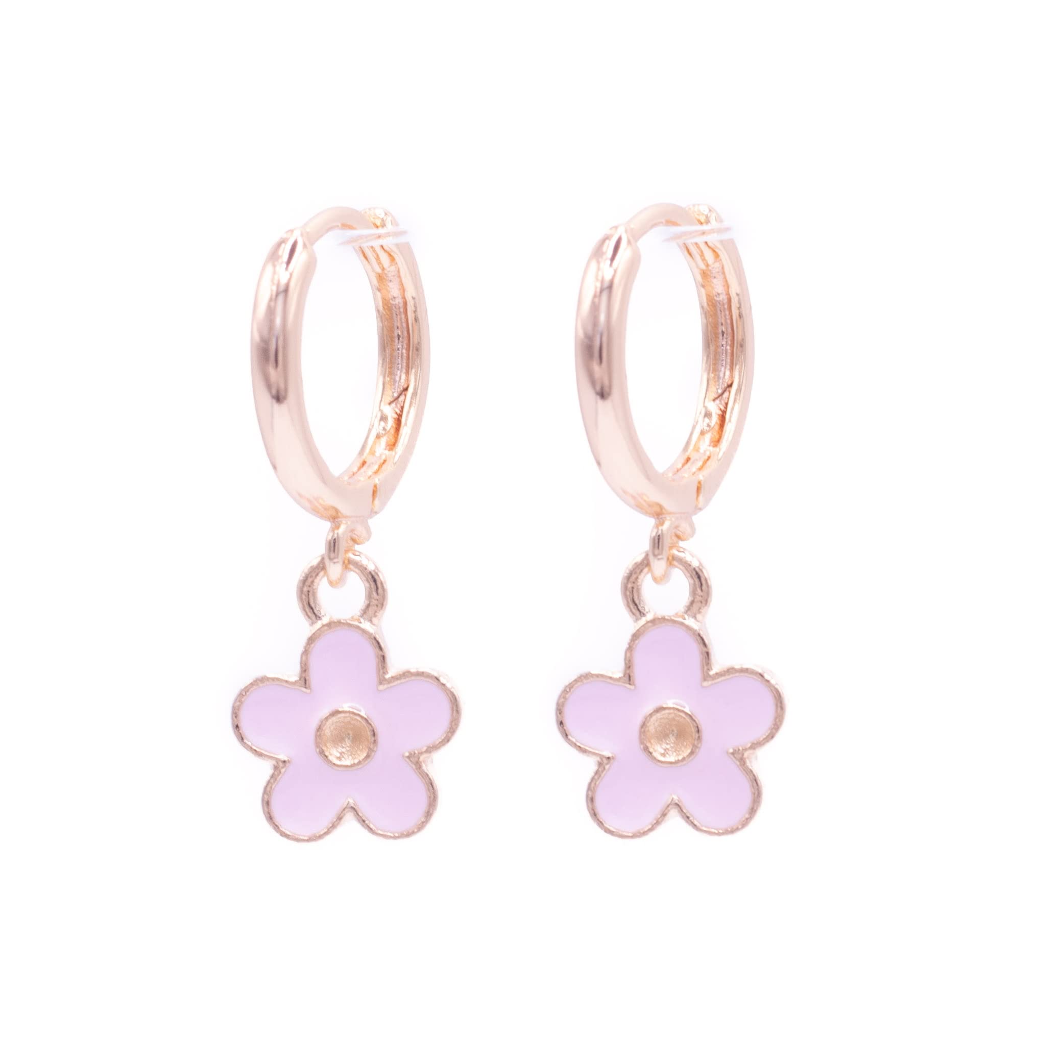 ZARZAMORA Pendientes Flor y Aro Chapado en Oro de 14 K - Aros Colgantes Esmaltados Varios Colores Cierre Fácil
