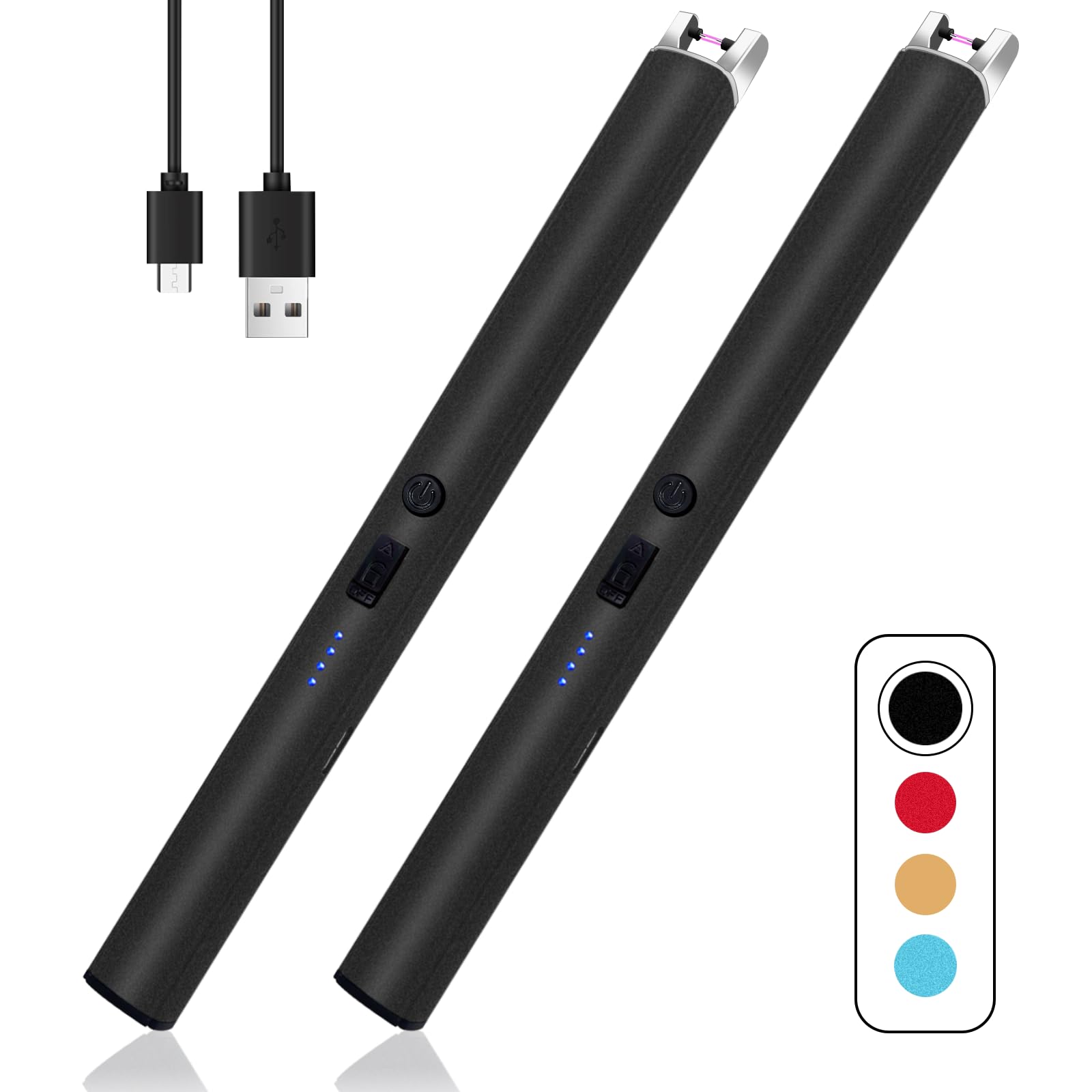 2 PCS Candle Lighter,Windproof Flameless Electric Lighter with LED Power Display ＆ Safety Switch, Upgraded Plasma USB Rechargeable Lighters for Birthday Camping BBQ (Black)