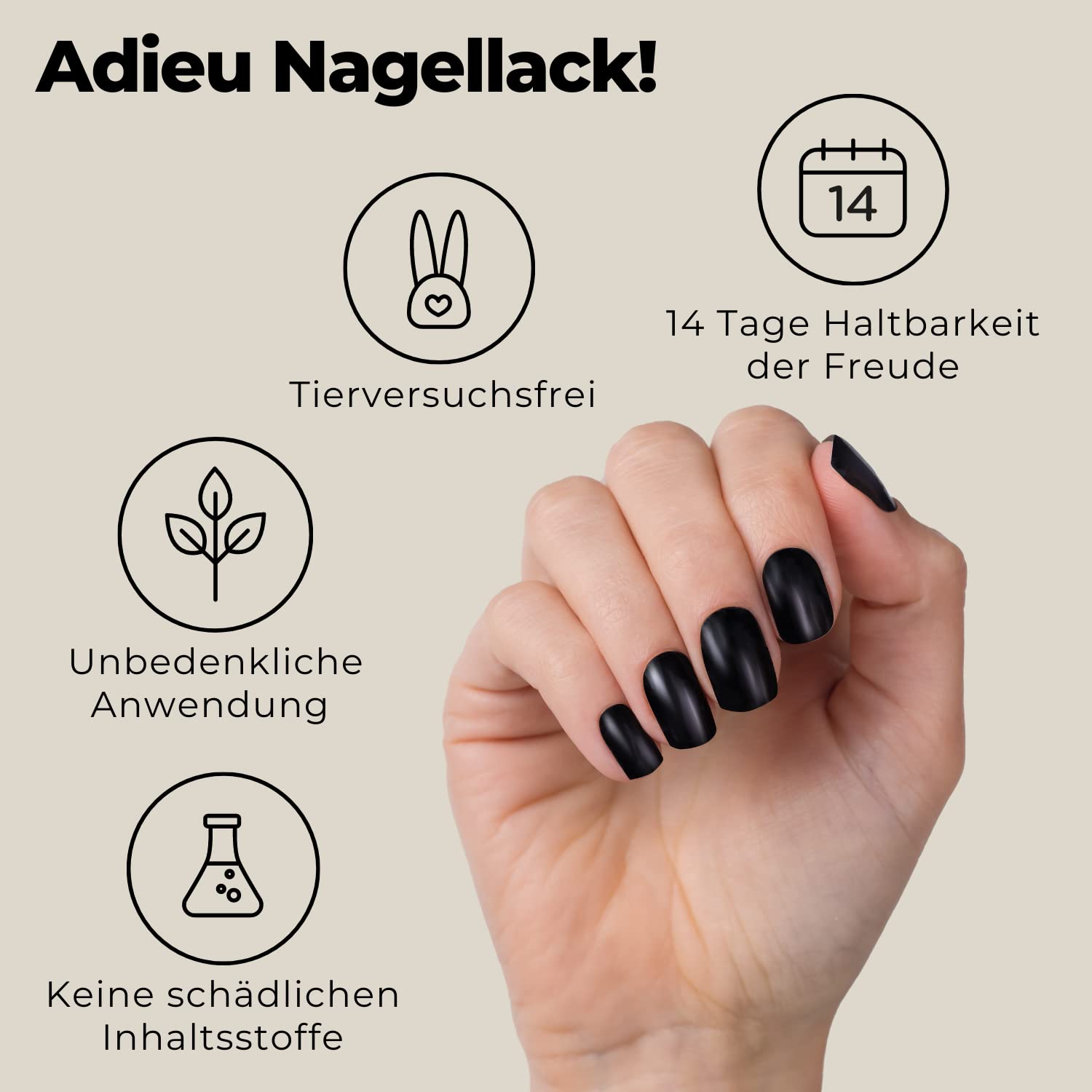 Miss Sophie Pellicola per unghie - "Black Velvet", Tinta unita, Nero, Nail Wraps -24 pellicole per unghie autoadesive ultrasottili a lunga durata