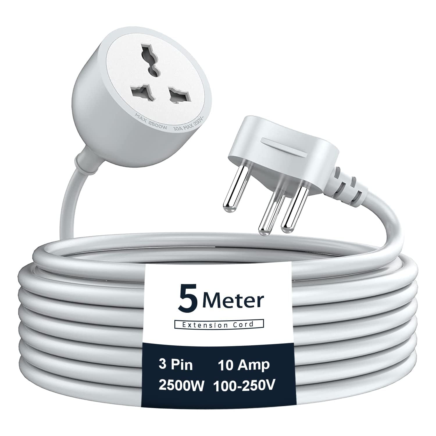 Extension Board with 5 Meters Heavy Duty Long Wire Cord, Single Outlet Socket 2500W 10A Expandable Electric Extension, 3 pins Extension Cord for Indoor Outdoor Use (5M/ White)-1PCS-image-28