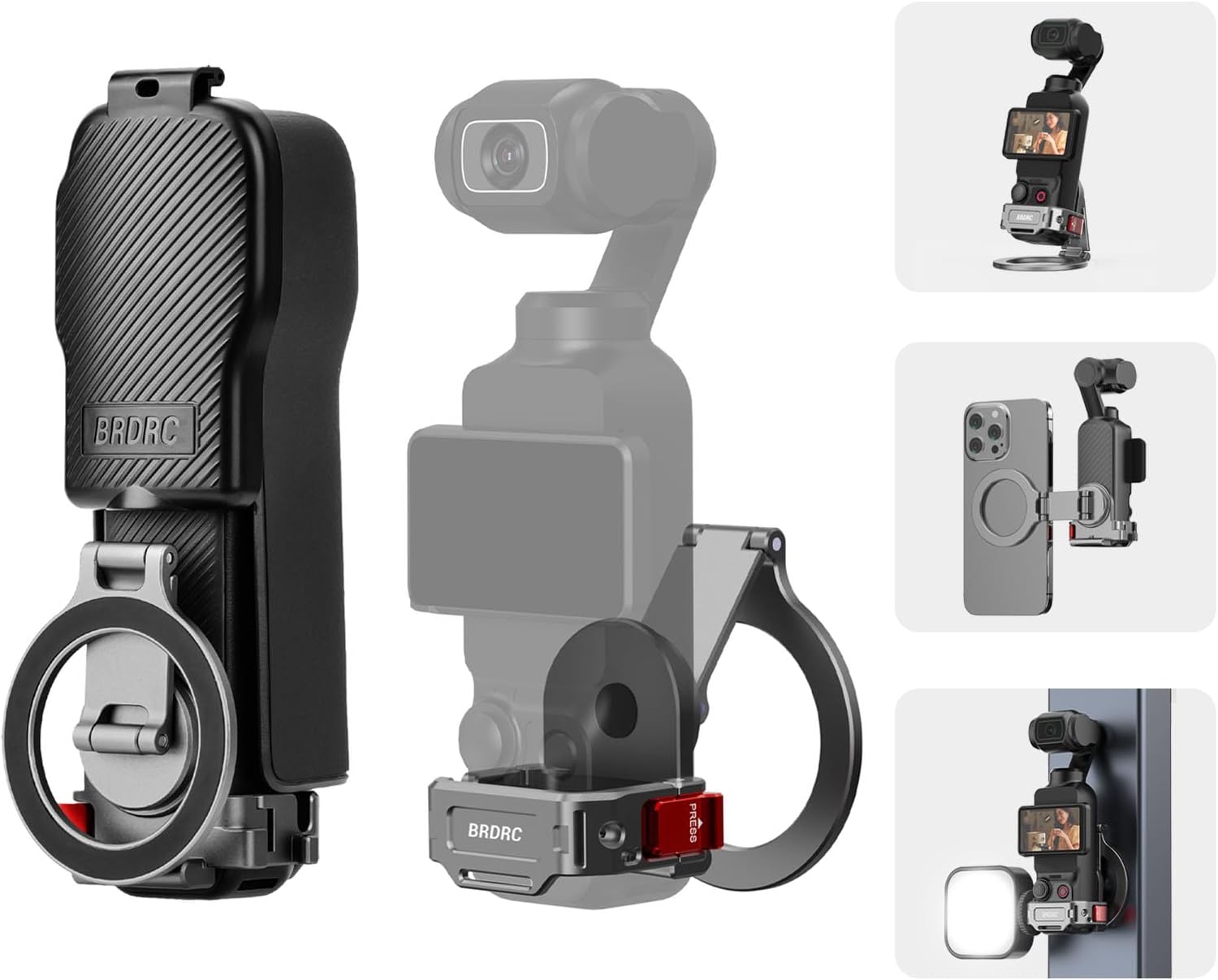 BRDRC Pocket 3 Magnetic Mount, Phone Holder for MagSafe Aluminum Alloy Magnet Expansion Adapter with Cold Shoe for DJI OSMO Pocket 3 Creator Combo/for Xtra Muse Accessories (with Protective Cover)